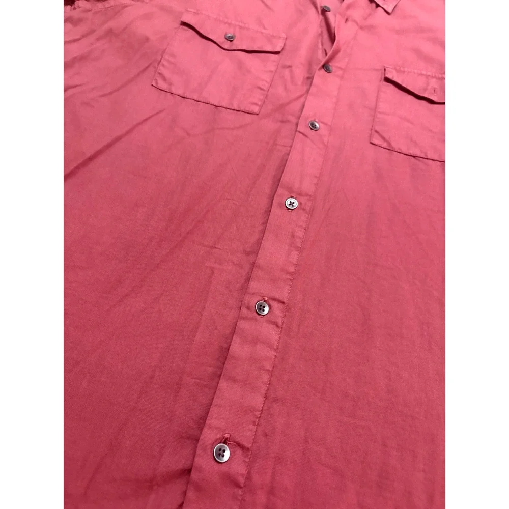 Banana Republic Mens oxford Shirt Sz L Log Sleeve Button Down Red Slim Fit cott